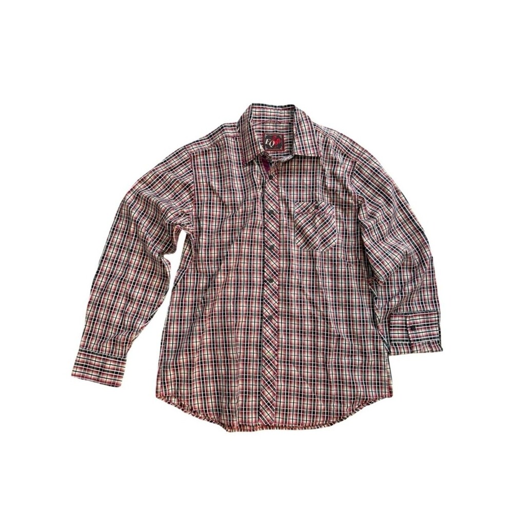 Men's Red Plaid Button-Up Shirt - Classic Casual Eq size L
